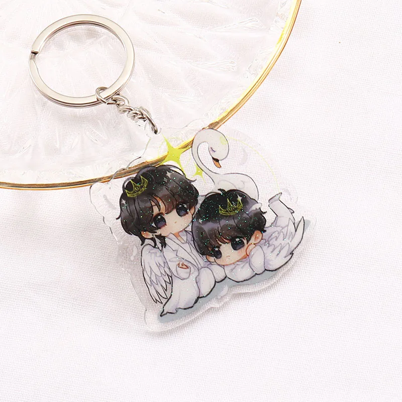 

Swan Bangtan Boys Keychain JK V Vkook Cute Key Holder Cartoon Glisten Epoxy Key Chains Double Sided Acrylic Keyring Accessories