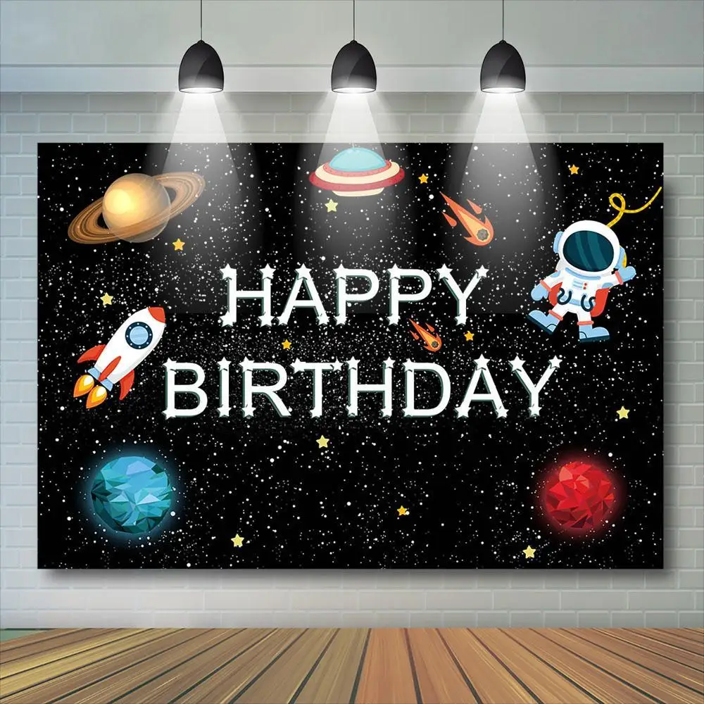 

Фотофон Вселенная Приключения день рождения космический корабль астронавт Мальчик День Рождения фотография фон Космос планеты Декор банн...