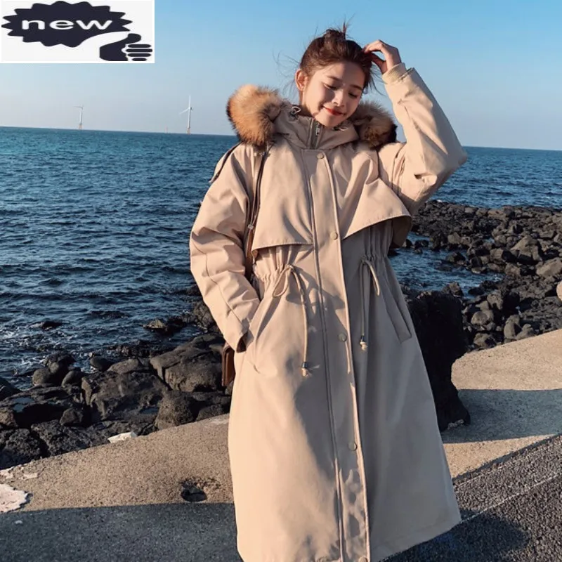 

Уличная одежда 2021, зимние парки-карго, Женская Толстая теплая Длинная ветровка с капюшоном, верхняя одежда, свободный крой, однотонное повседневное женское пальто