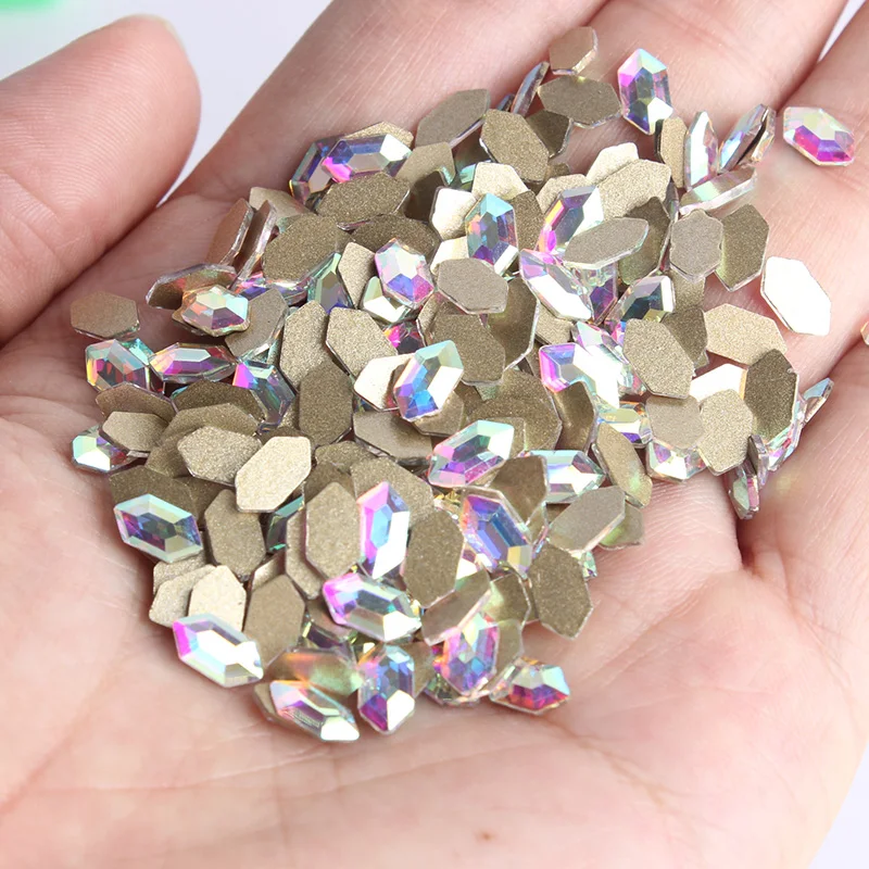 Длинные шестигранные Стразы для ногтей кристаллы с плоской задней стороной