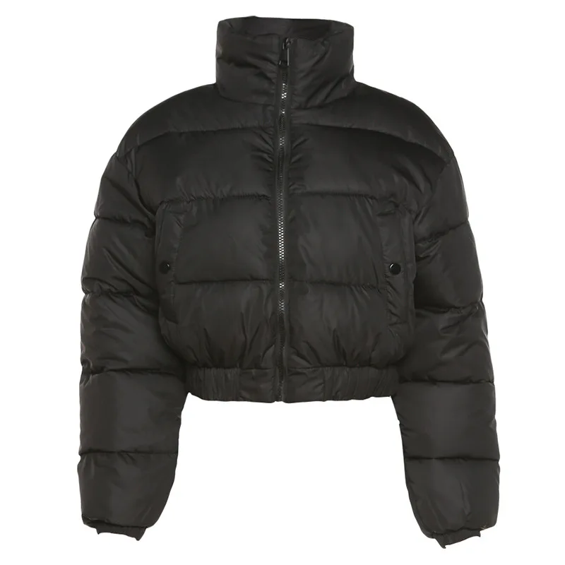 Design Stand Collar Zipper Pocket Elastic Hem Cotton-padded Clothes Jacket Women Winter Plus Size Y2K Women's New Fashion Top