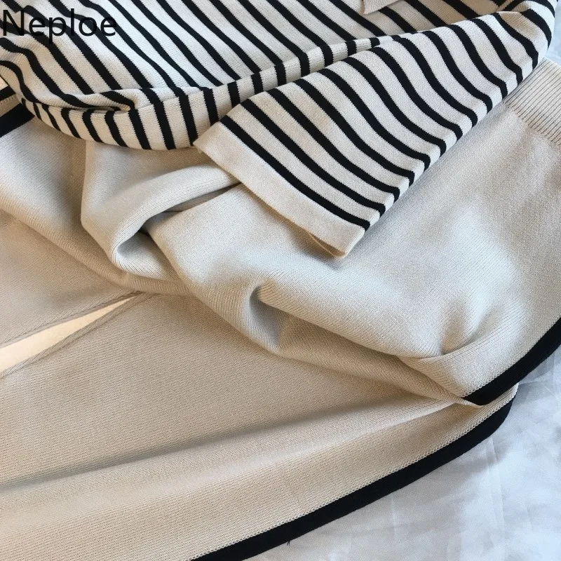 Neploe Женский комплект 2 шт. летние 2021 ледяной шелк вязанные полосатые футболки с