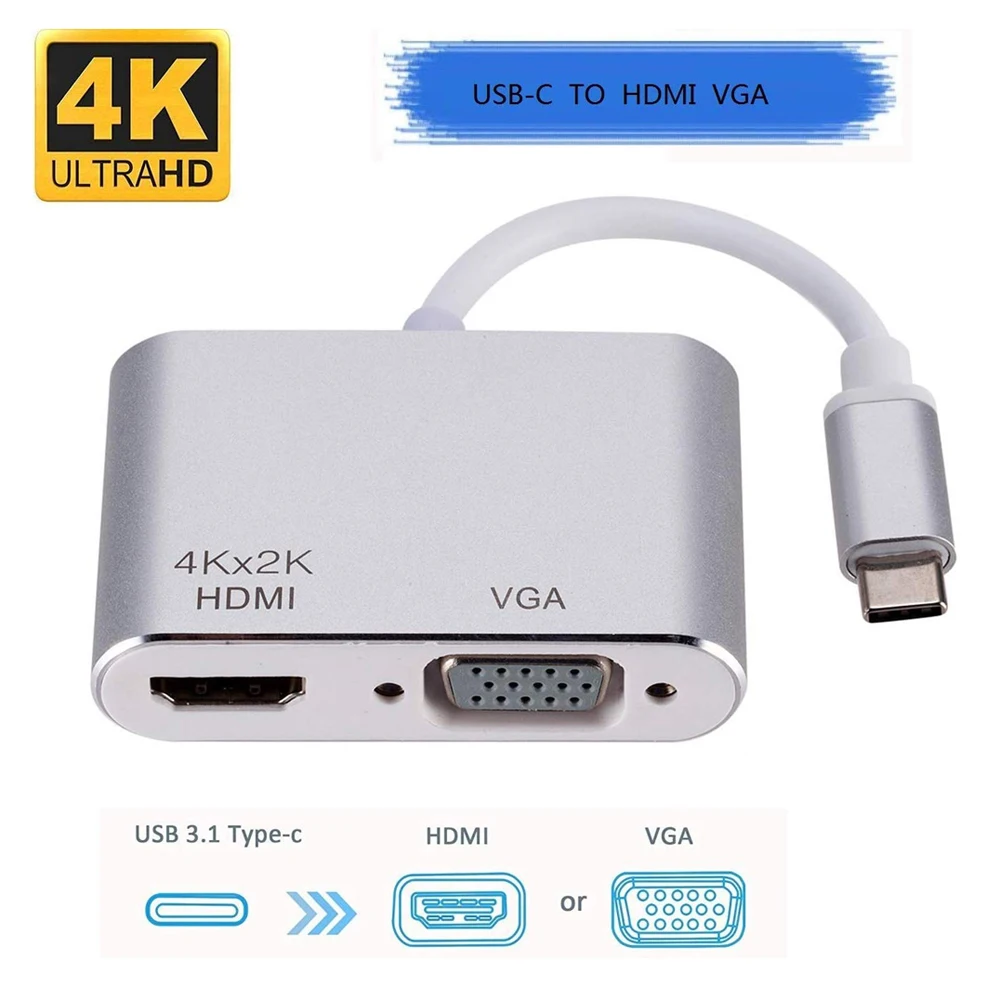 Фото USB 3 1 типа C на HDMI VGA адаптер кабель-Переходник 4K 2 в Мини-преобразователь для 2018 iPad USB 3 1 типа C на HDMI VGA адаптер кабель-Переходник 4K 2 в Мини-преобразователь для 2018 iPad
