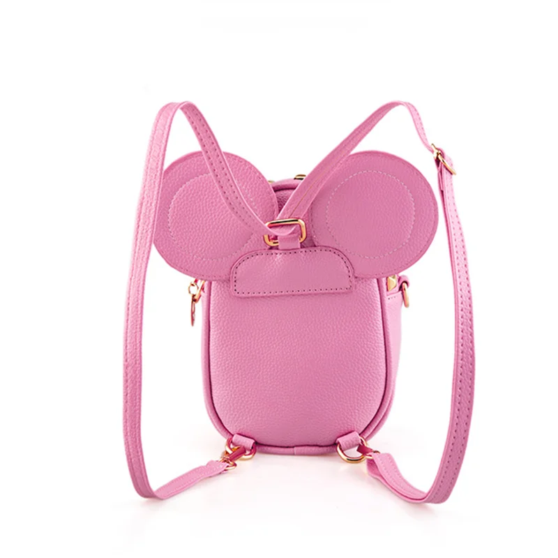 Pink PU Leather MouseChildren's Backpack Grils Messenger Bag Kindergarten School Bag Cartoon Backpack Dual-use Bag For Kids