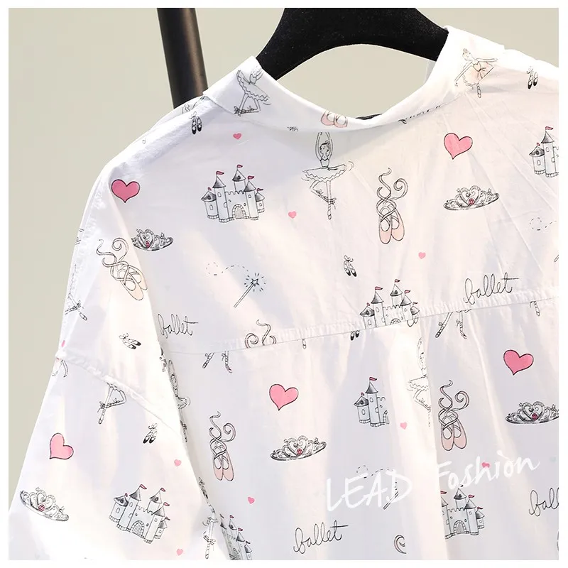 

2021 Summer Cotton Short Sleeve Printed Ladies Shirt Women New Korean Hawaii Beach Blusas Fashion Loose Casual Buttoned Top