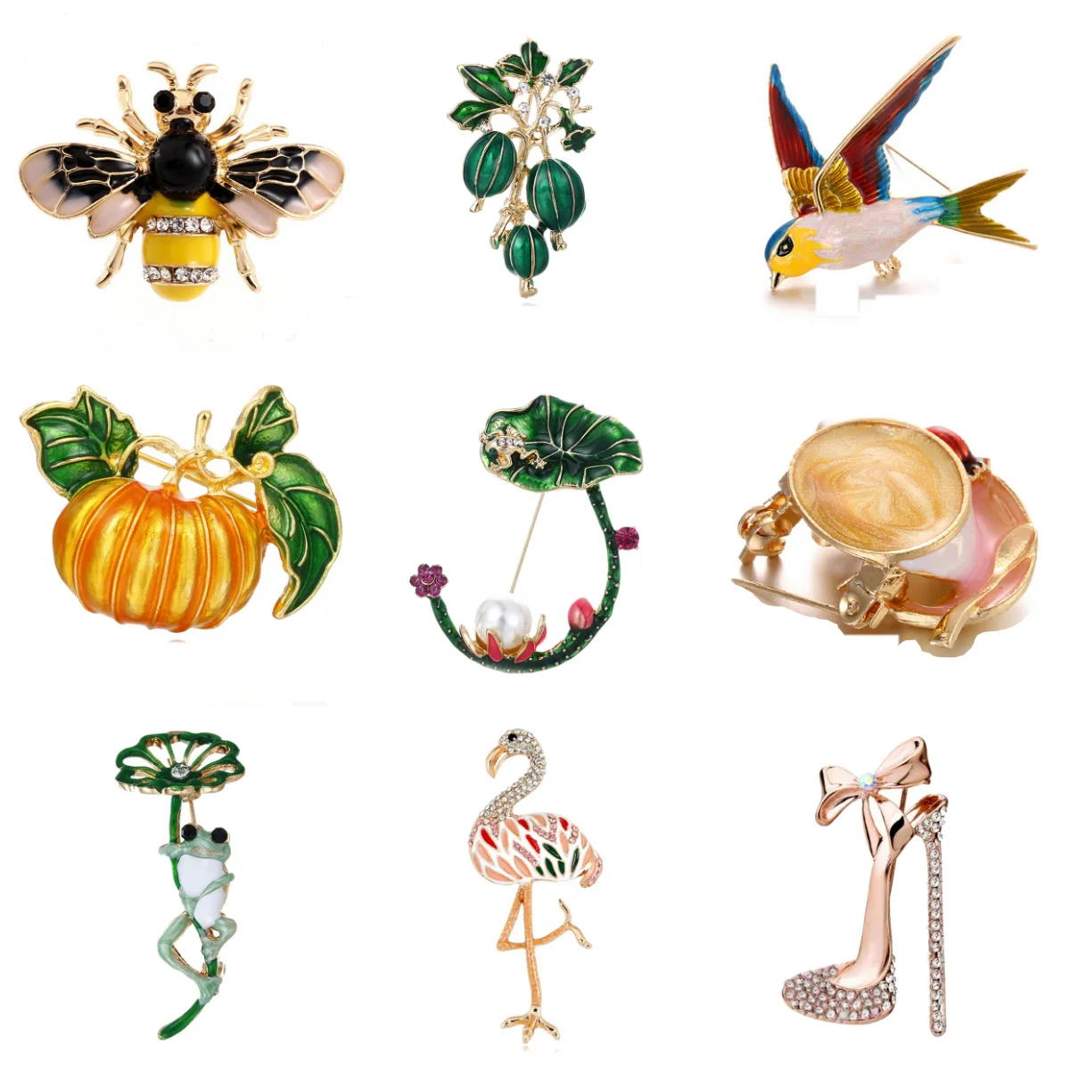 Фламинго Сова Стрекоза вишня собака цветок пчела птица брошь воротник штифты