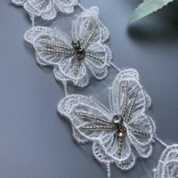 1 yard rhinestones butterfly bowknot embroidered lace trim ribbon fabric sewing craft patchwork handmade for costume decoration