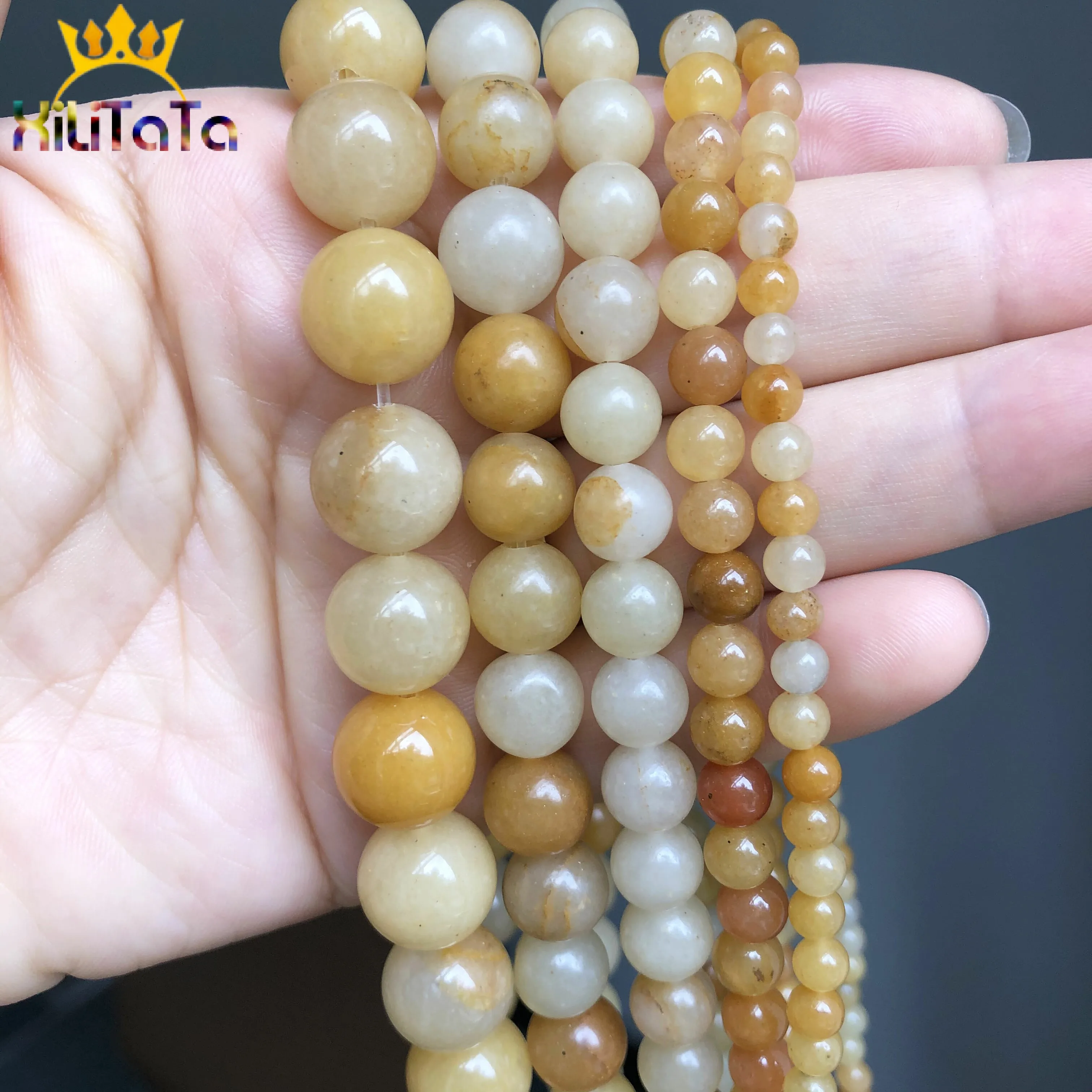 Natural Stone Yellow Jades Beads Loose Spacer For Jewelry DIY Making Bracelet Accessories 15'' Pick Size 4 6 8 10 12mm | Украшения