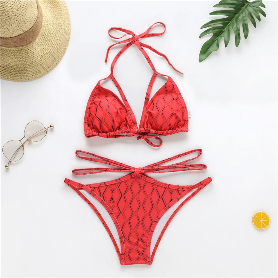

Bikini Solid Swimwear Women Pad Swimsuit Micro Biquini Thong Bikinis Red Snake Bathing Suit Bandage Swim Suit Tie Side Beachwear