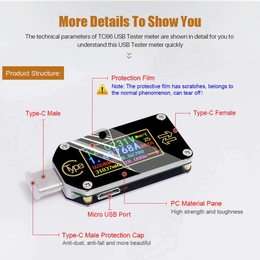 Триггер RIDEN TC66/TC66C Type-C PD USB-измеритель напряжения 2-стороннее зарядное устройство