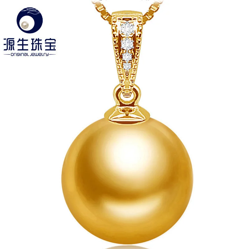 [YS] Luxury 18K Solid Gold With Diamond Natural 9-11mm South Sea Pearl Pendant Necklace