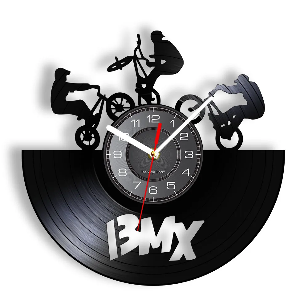 Freestyle BMX Bike Wall Clock Sports Home Decor Bicycle Motocross Re-purposed Vinyl Album Record Clock Young Biker Cyclists Gift