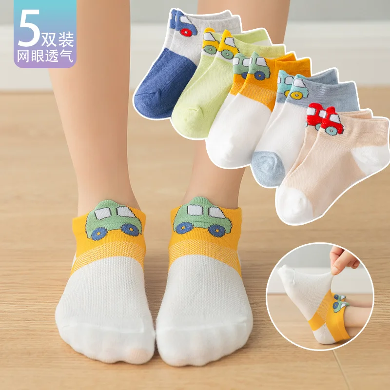 

5 Pairs/Lot Children Baby Toddler Cotton Socks Boy Girl Infant Ultra-thin Breathable Solid Mesh Boat Sock for Summer 1-12Y Kids