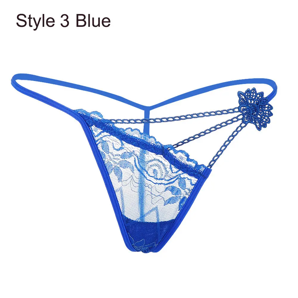 Style 3 Blue Сексуальное эротическое белье, стринги, женские кружевные трусики с цветами, трусы с низкой талией, сексуальное прозрачное нижнее белье с Т-образной спинкой, стильные трусы - Цвет: Style 3 Blue