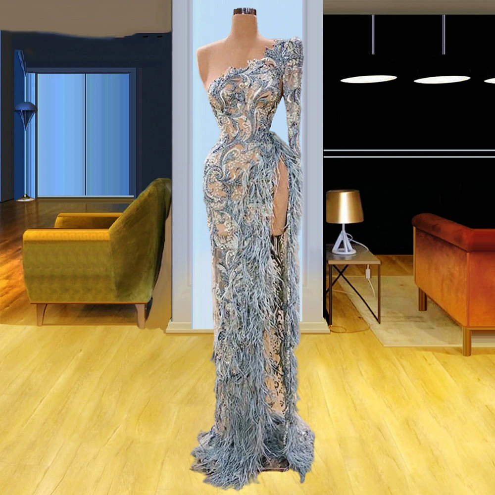 

YILIBER Evening dresses 2021 vintage vlack pearls long sleeves evening gowns beading prom dresses for women short dresses