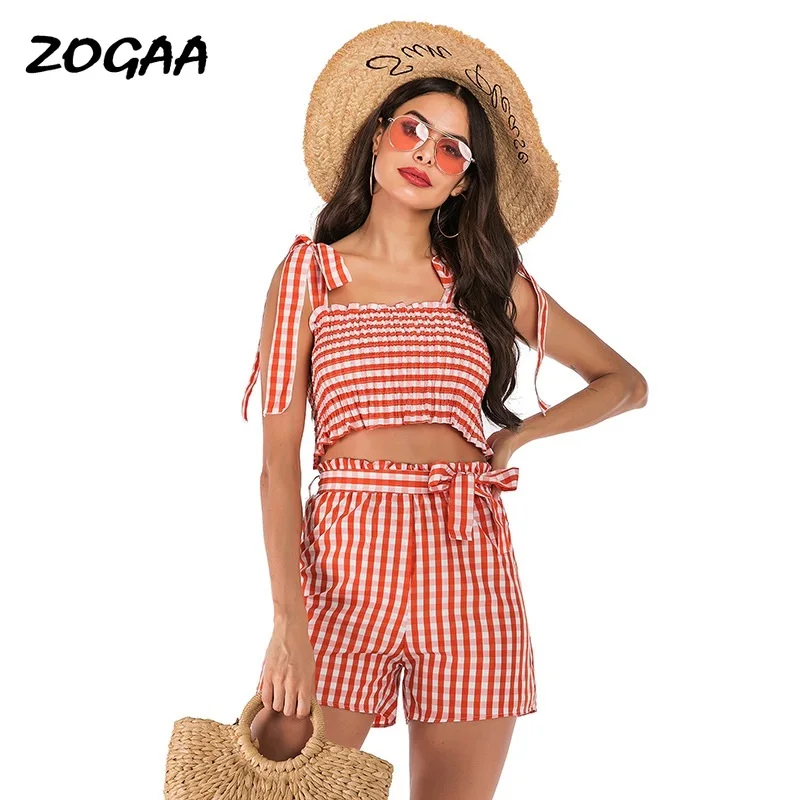 

Женский комплект из двух предметов ZOGAA, летний клетчатый костюм с жилетом и шортами