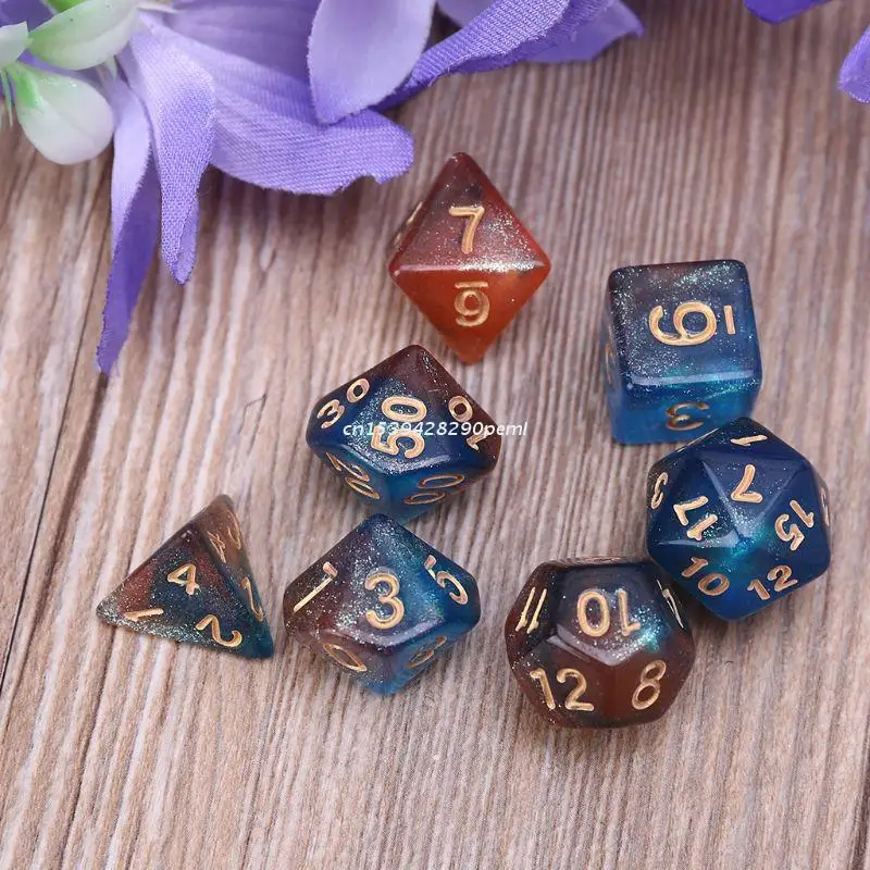 7 шт. D20 акриловые полигедрические игральные кости блестящие двухцветные