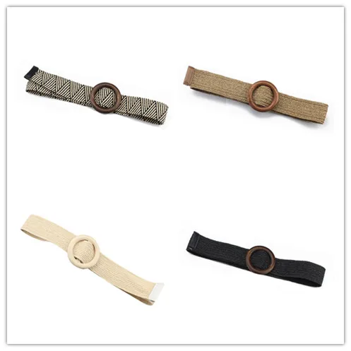 

Женские плетеные ремни, плетеные ремни в стиле бохо, дизайнерский женский ремень с круглой деревянной пряжкой, черный пластиковый пояс для ...