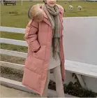 Длинное зимнее пальто, женская пуховая парка с капюшоном, Новая женская теплая зимняя куртка, женская Свободная куртка с большим меховым воротником, пальто