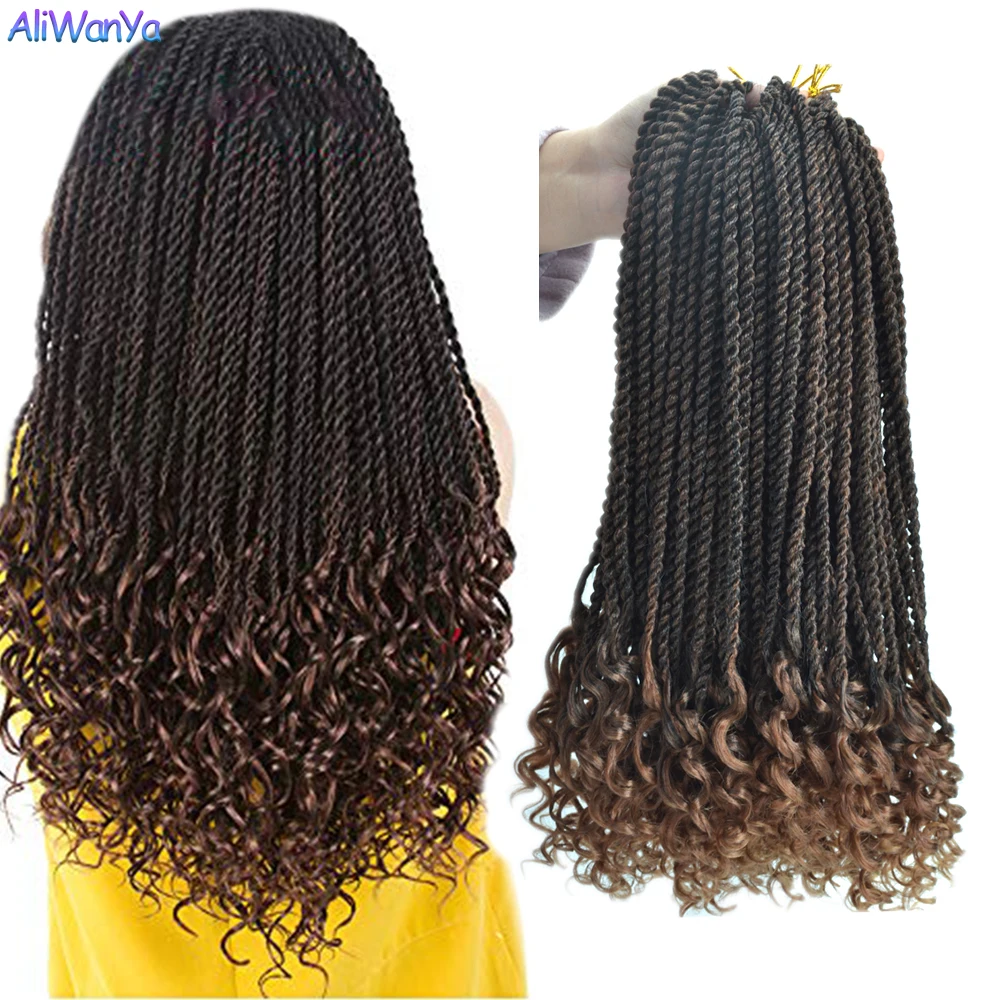 

18’’ 30Strands/Pack Goddess Senegalese Twist Hair Curly Ends Synthetic Crochet Braids Ombre Braiding Hair Extensions Aliwanya