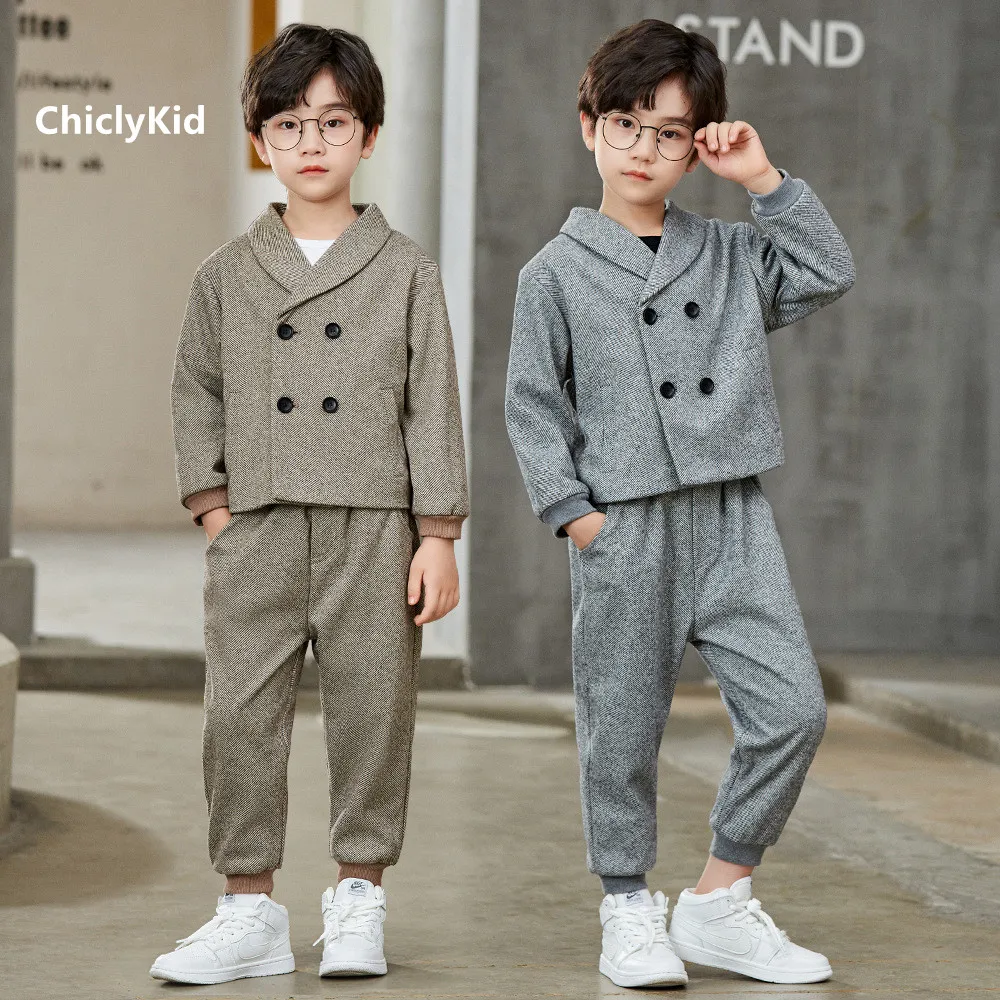 

Boy Double Breasted Suit Jacket Outfit Kids Casual Tuxedo Dress Clothes Set Child Wedding Party Morning Coat Toddler Blazer Pant