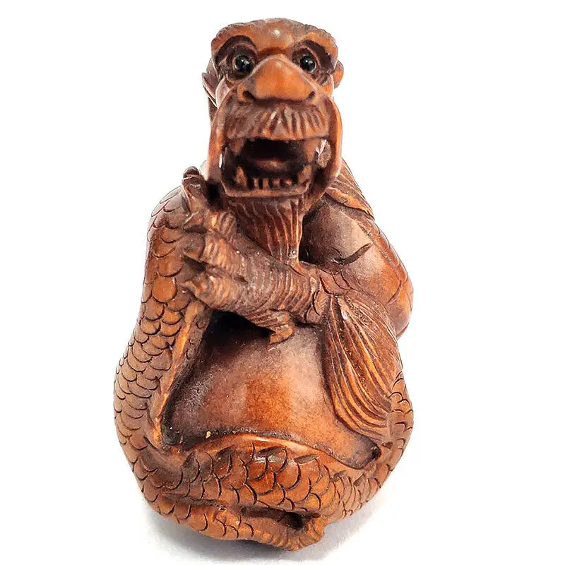 

Y7758 - 20 Years Collectible 2" Hand Carved Boxwood Netsuke Figuring Carving : Dragon With Pearl