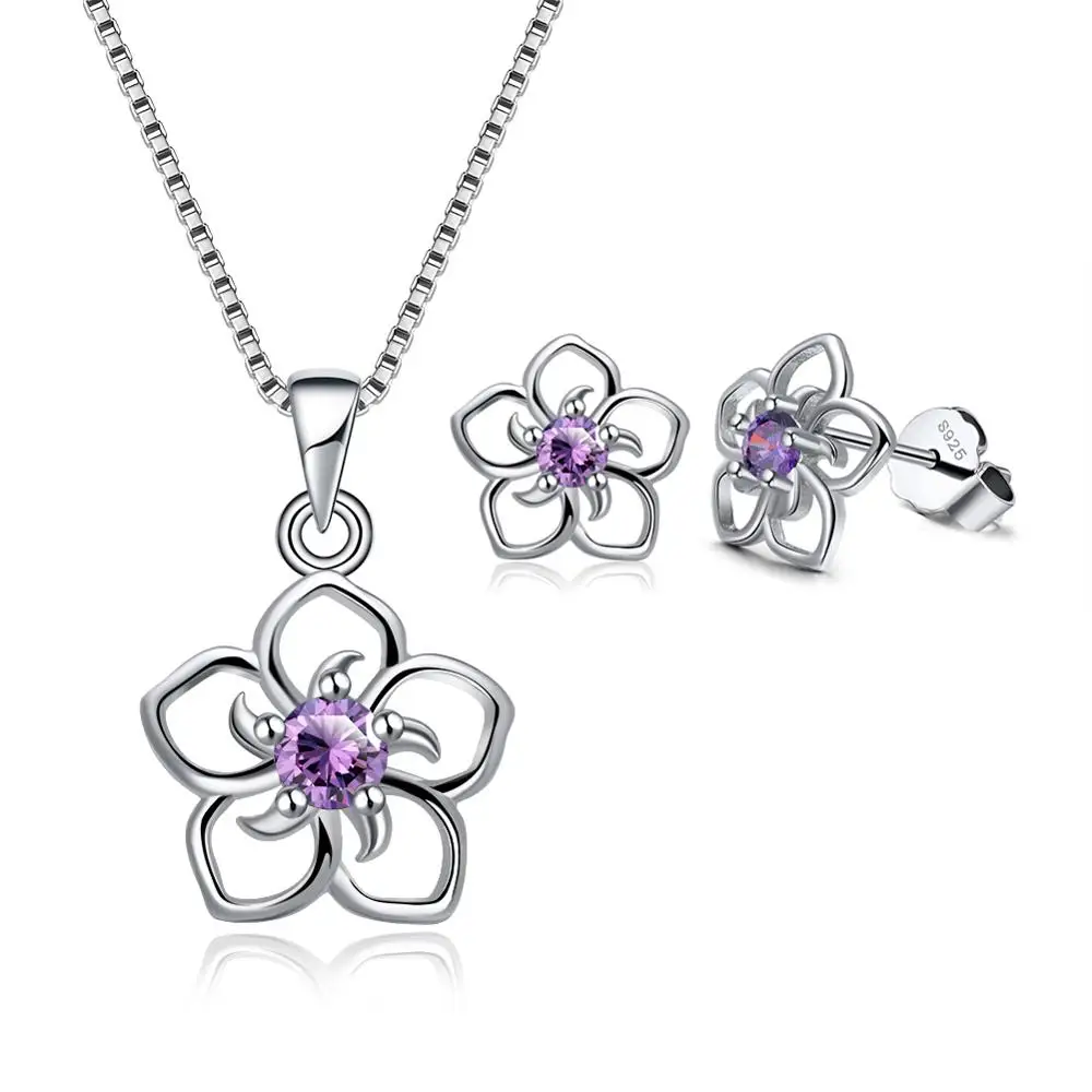 ORSA JEWELS Подлинная 925 пробы Серебряный набор украшений для женщин полый цветок форма AAA прозрачный фиолетовый синий красный CZ Ювелирные изделия SS22 - Цвет камня: Фиолетовый
