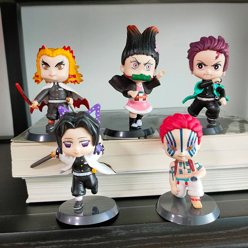 

5pcs/set Kawaii Demon Slayer Japan Anime Figure PVC Toy Cute Tanjirou Nezuko Akaza Giyuu Doll Room Decor Ornaments Gift for Boy