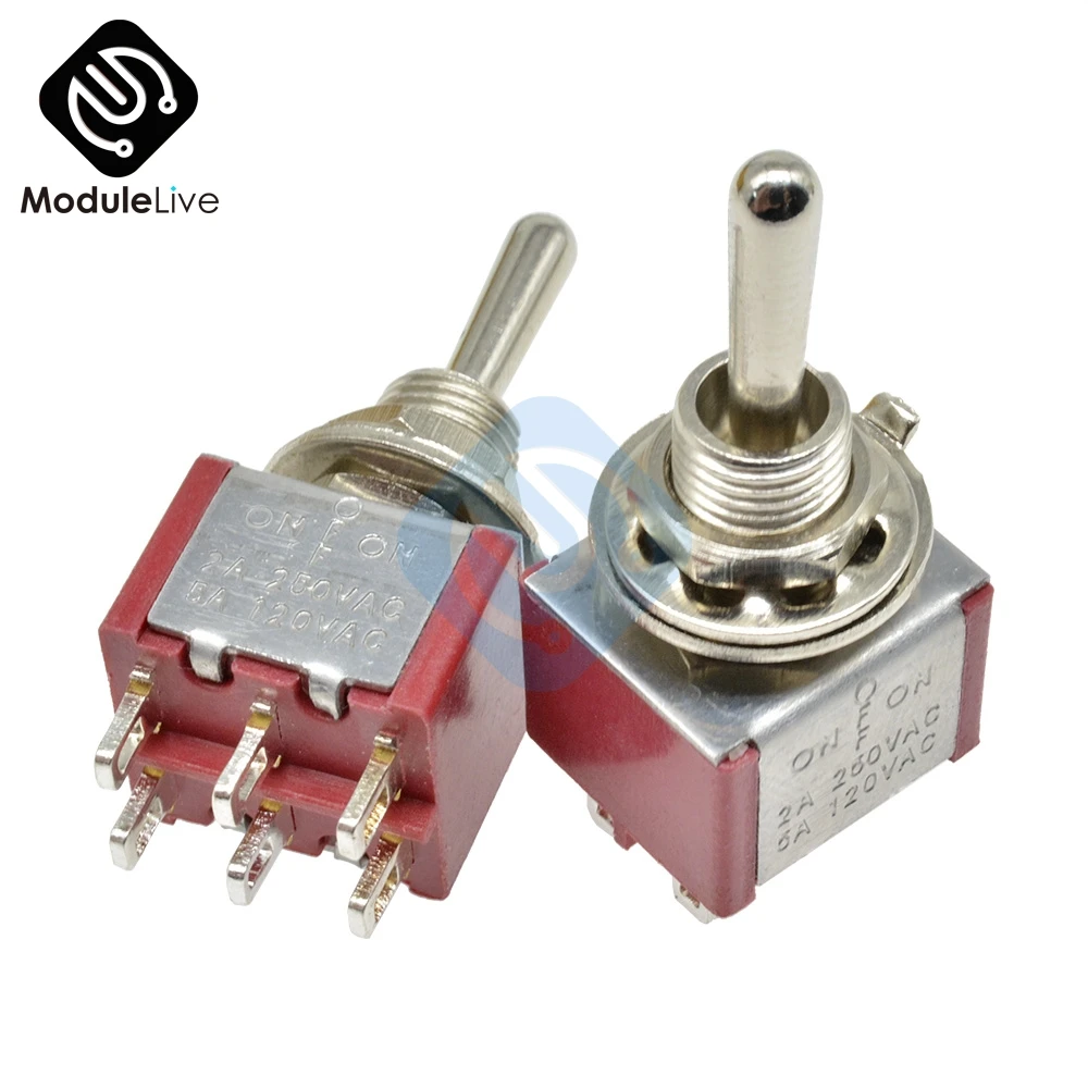 Однополюсный тумблер с двойным забросом 6 мм SPDT 120 В переменного тока 6A 1/4 дюйма 13*11