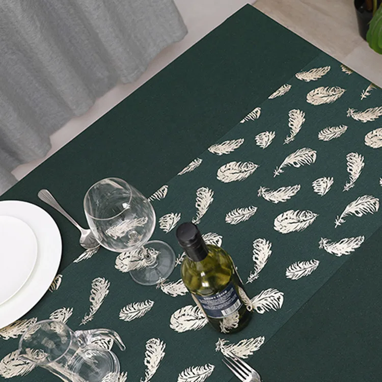 Высококачественный Рождественский настольный флаг с перьями хлопковая льняная