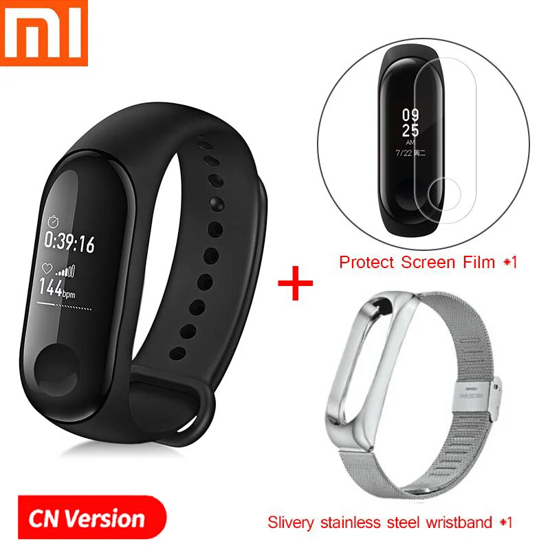 Xiaomi mi-браслет 3 Смарт-Браслет фитнес-браслет PK mi Band 4 большой сенсорный экран oled-сообщение частота сердечных сокращений Smartband - Цвет: Add Steel Strap