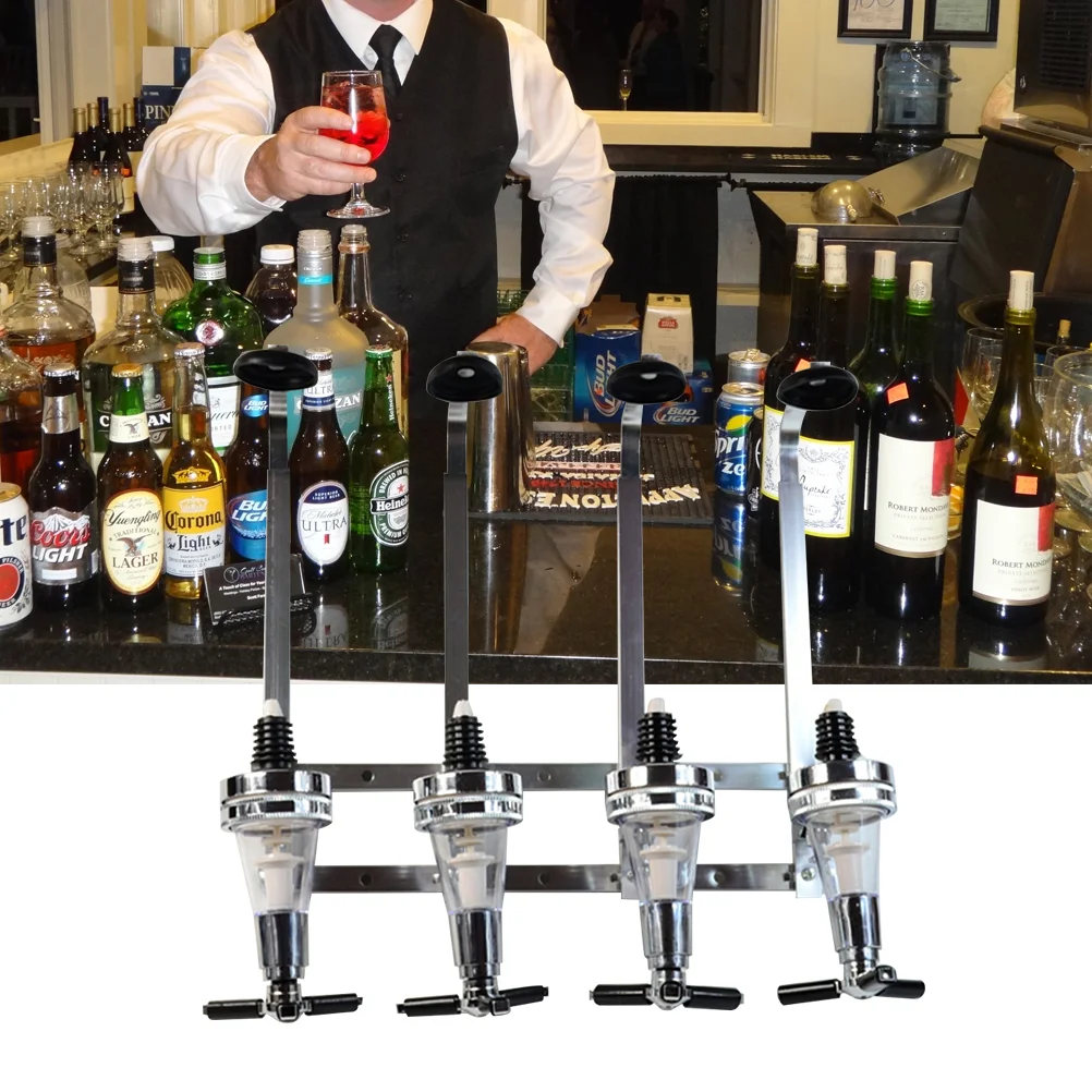 

4 Track Aluminium Alloy Beverage Drink Dispenser Bottle Stand Drinks Dispenser Cocktail Dispenser Machine (Silver)