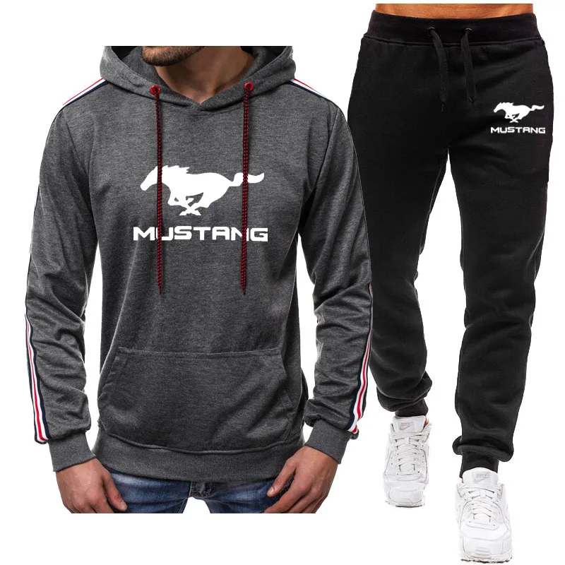 

NEW Men's Hoodie sweatshirt Mustang car logo print New Men's sportswear Spring Autumn（Hoodie+pants）Fashion casual 2-piece set