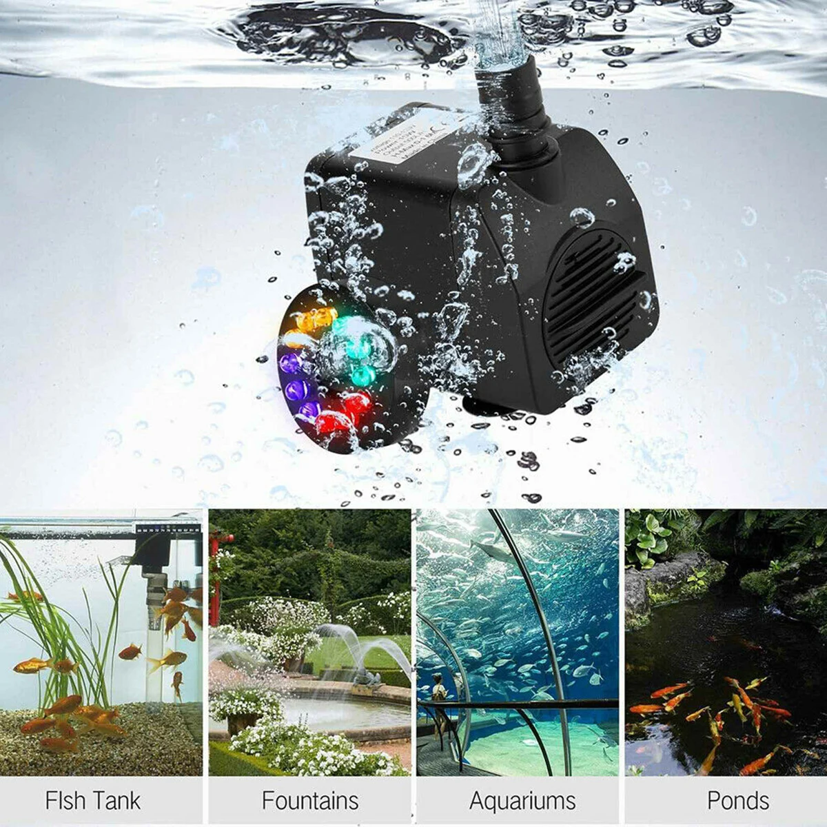 

16W LED Submersible Water Pump Electric Submersible Water Fountain Pump with 12LED US Plug for Pond Garden Pool