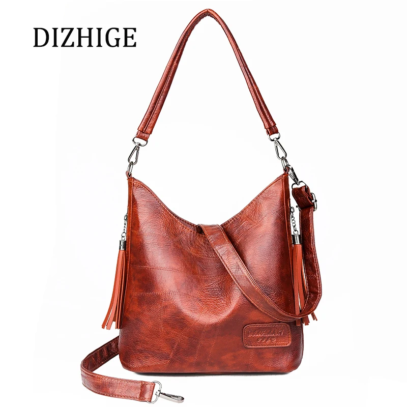 Дизайнерская коричневая сумка на плечо с кисточками женские кожаные сумки