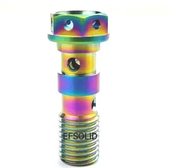 Two hole Multicolor M10 мотоциклетные суппорты трубки Ti Болт титановые болты двигатель велосипед Ti цвет шестигранник полые головки фланца Ti крепеж 1 шт - Цвет: Two hole Multicolor