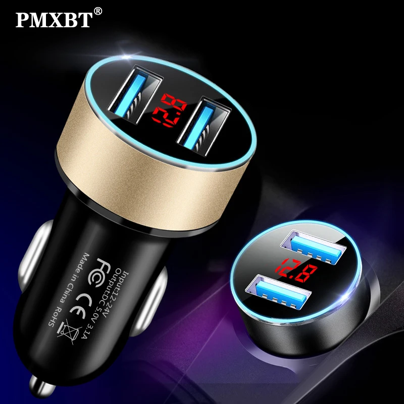 

PMXBT Mini Dual USB Car Charger Adapter 3.1A LED Display Universal Mobile Phone Car-Charger For iPhone 11 Pro Samsung S10 Xiaomi