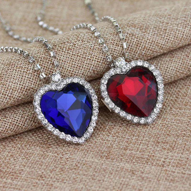 

Titanic Heart of The Ocean Necklaces for Women Blue Red Romantic CZ Chain Pendant Necklaces Fashion Wedding Jewelry