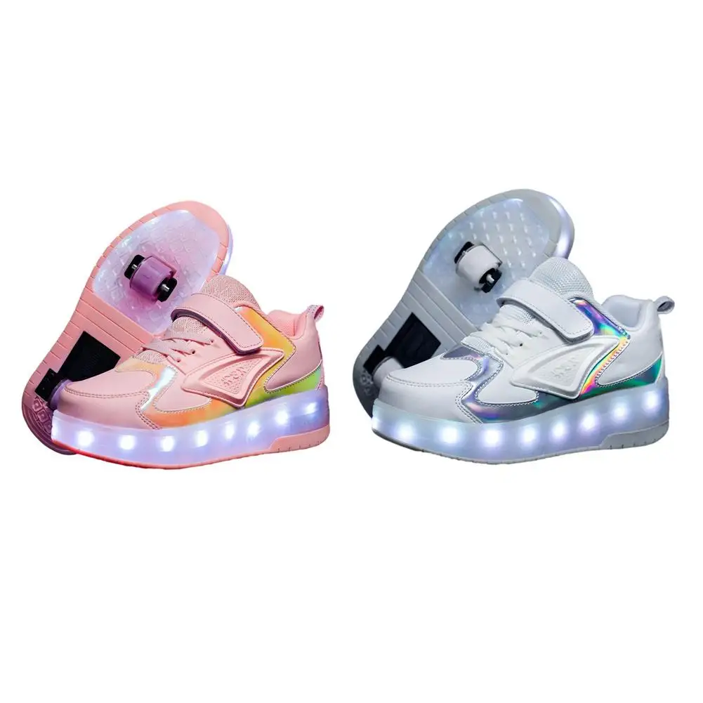 

Легкие кроссовки для женщин и мужчин, светодиодная обувь для роликовых коньков, спортивная обувь с двойными колесами, танцевальные сникерс...