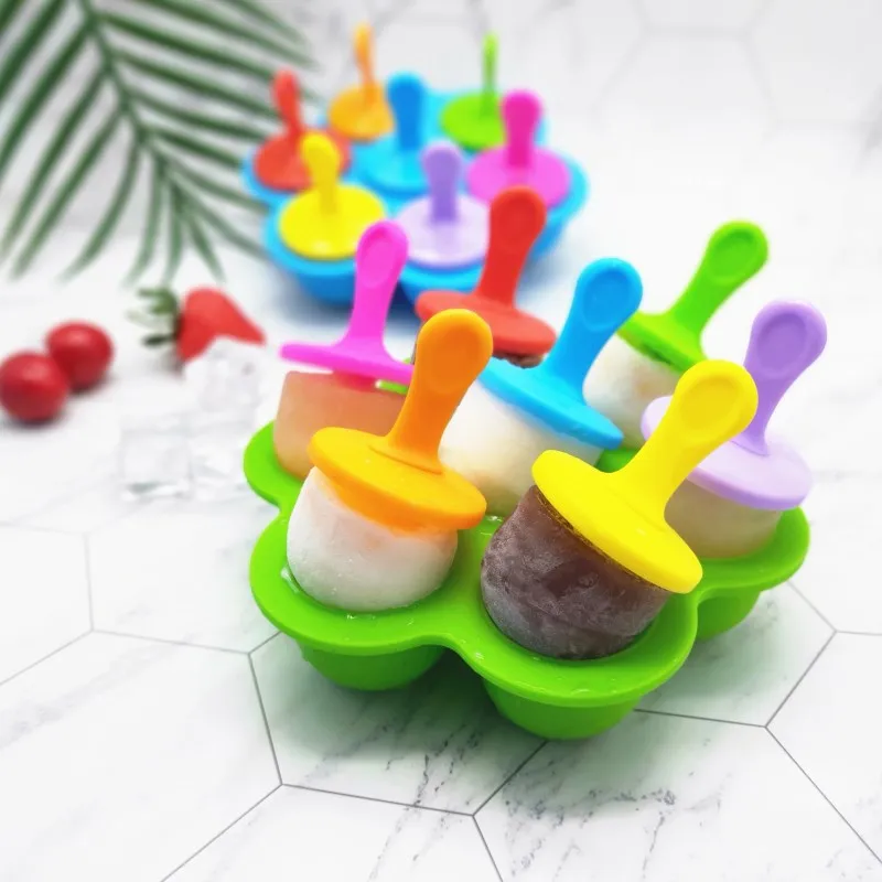 

7 Hole Silicone Ice Cream Mold Rainbow Ice Cube Popsicle Ice Lolly Maker DIY Cheese Stick Chocolates Tools Handmade Dessert Tray