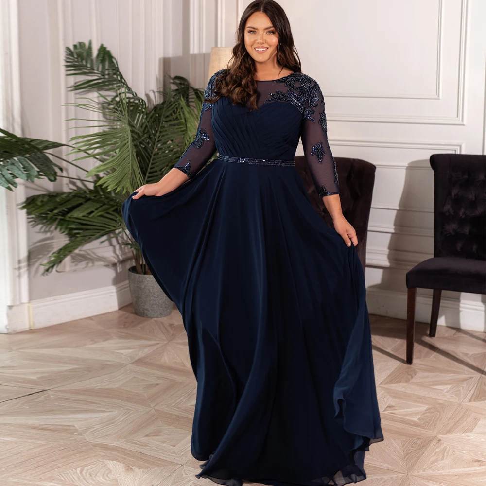 

Vestidos Elegant Wedding Dresses Chiffon Appliques Sashes Bateau Three Quarter Lace Up Plus Size A-Line Bridal Gowns