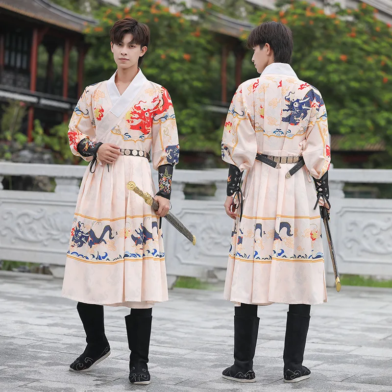 

Chinese Traditional Original Mens Hanfu Robe Dragon Printed Ming Brocade Guards Martial Arts Style Flying Fish Cosplay Clothing