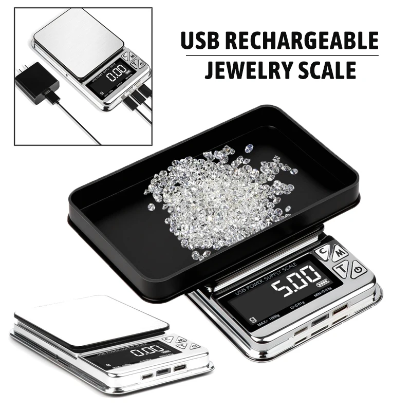 

1Pc Mini Portable Electronic Digital Pocket Weight Rechargeable USB LCD Digital Jewelry Gold Seasonings Gram Weighing Scale