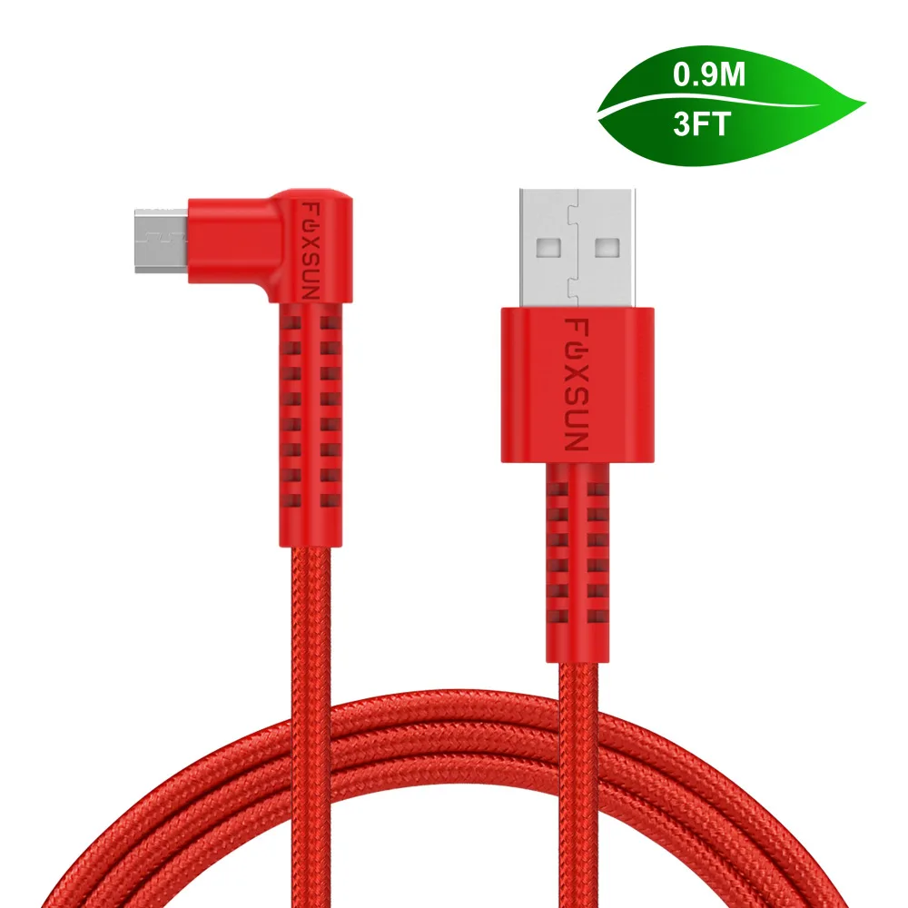 Micro USB кабель Foxsun под прямым углом 90 градусов зарядный Android плетеные кабели для