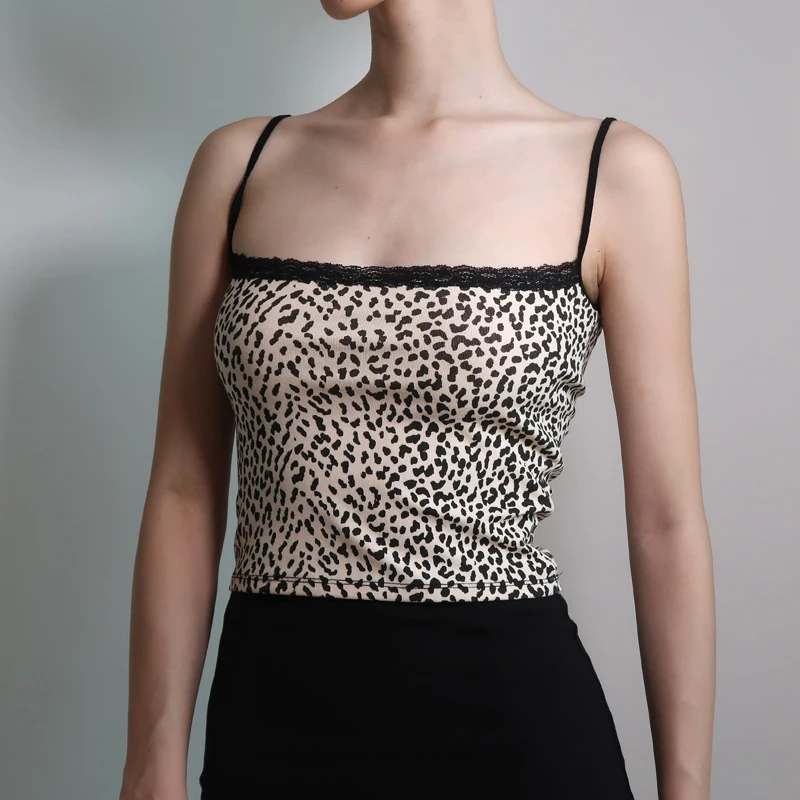 Sexy Lace Patchwork top women Leopard Print Women Camis Basic crop Casual Fashion Slim Tank Top | Женская одежда