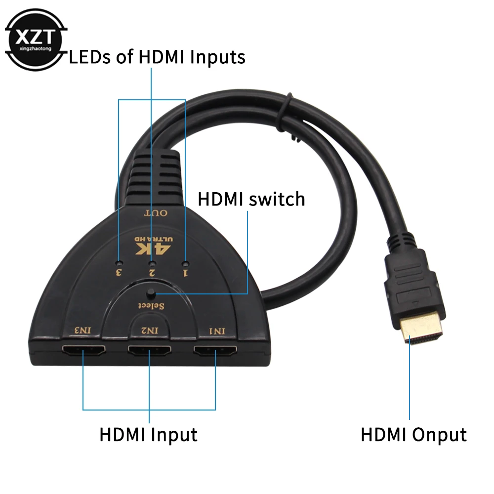 4K * 2K 3D Мини 3-портовый HDMI-совместимый коммутатор 1.4b сплиттер 1080P 3-в-1 выходной порт