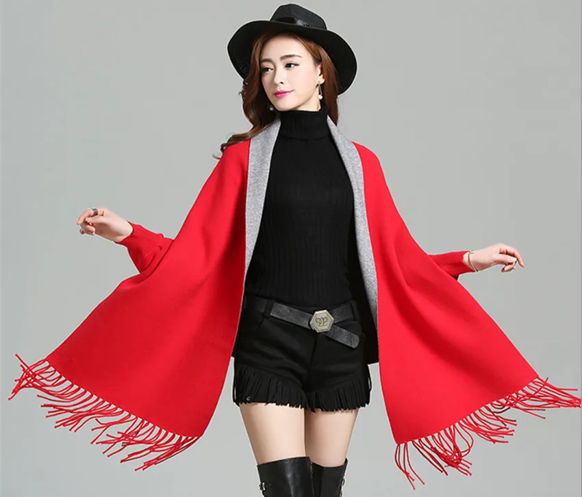 Модный длинный осенне-зимний Пончо Накидки свитер 2019 Женская Повседневная