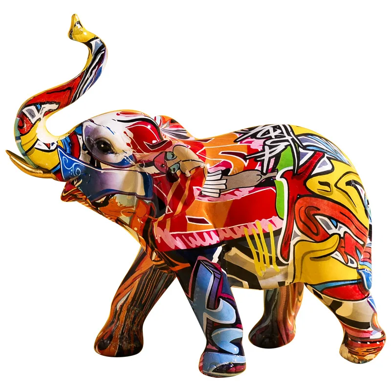 

Colorful Elephant Crafts Statues Desktop Animal Artwork Ornaments Resin Animal Sculptures Modern Home Living Room Decor PLYED889