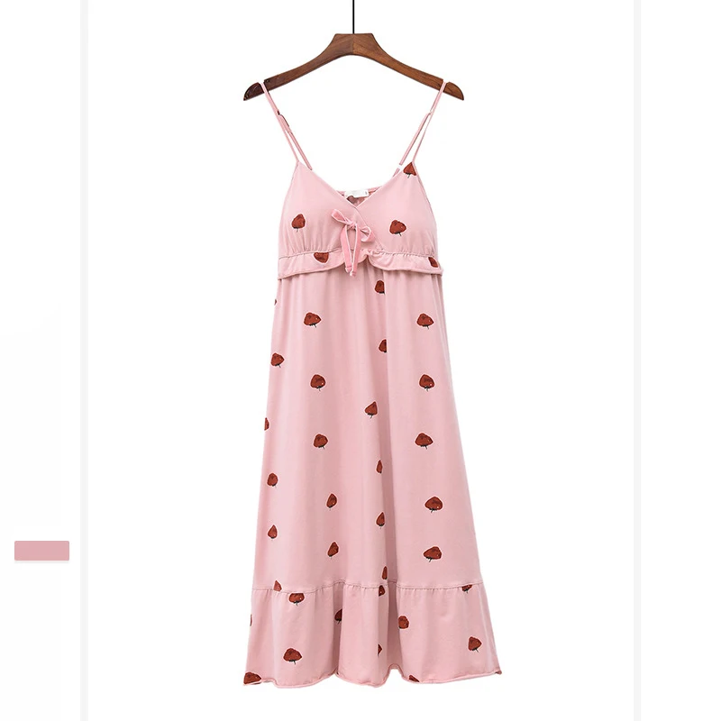 

New Summer Nightdress Women'S Fresh Sexy Cute One-Piece Suspender Nightgown Cute Strawberry Print Thin Princess Nighties