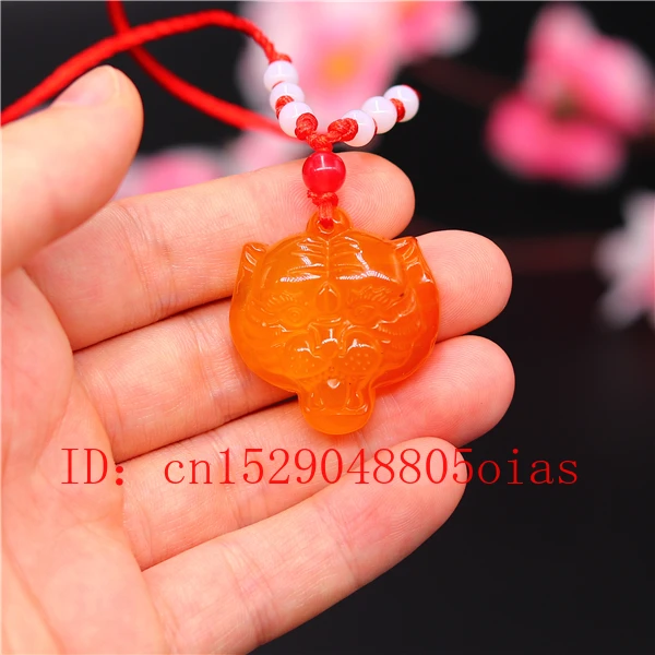 Ожерелье с подвеской в виде головы тигра из агата и нефрита ювелирные изделия